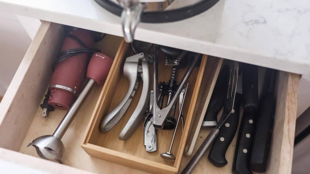 kitchen drawers organized with organizing solutions