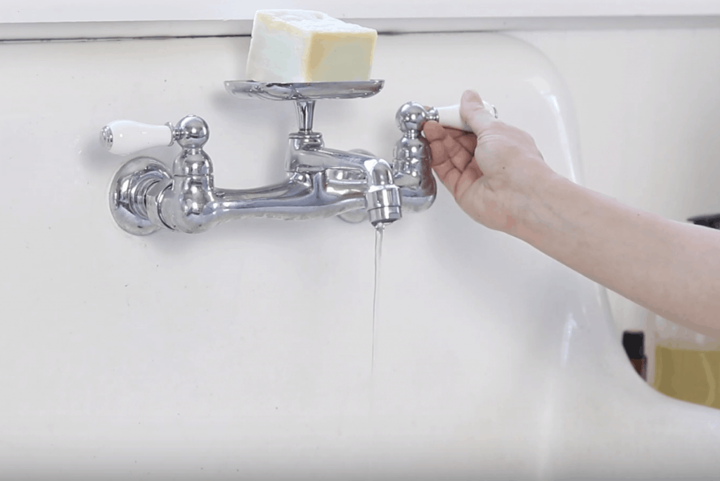 turning water on low in farmhouse sink for priming Berkey water filter