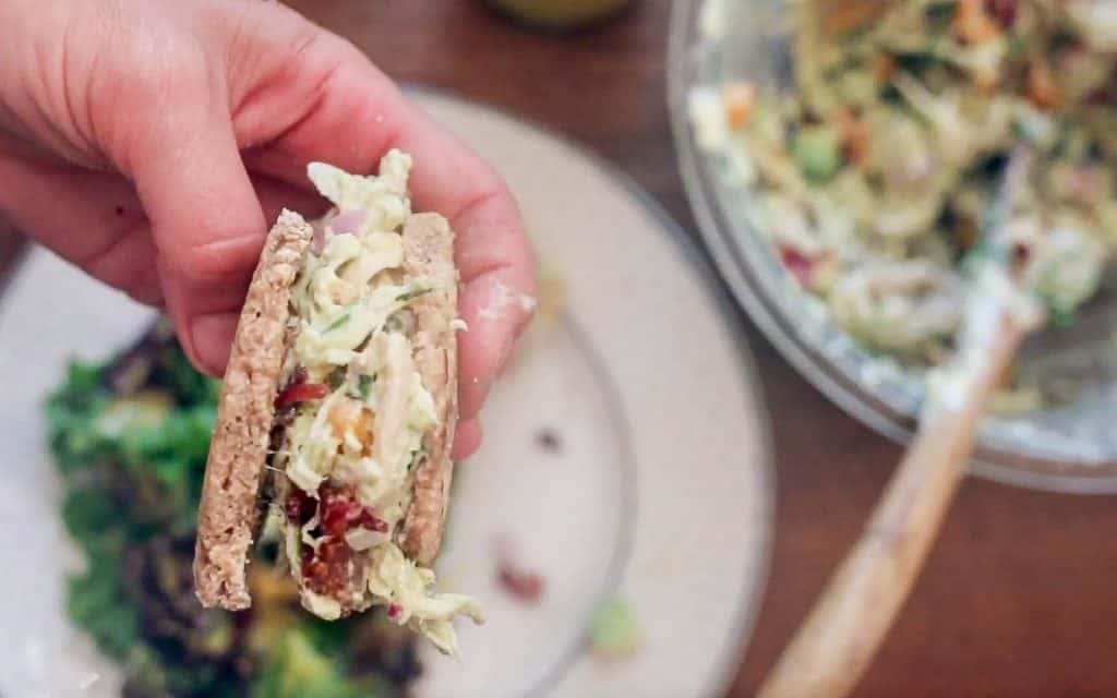 southwest chicken salad sandwiches on sourdough English muffins.