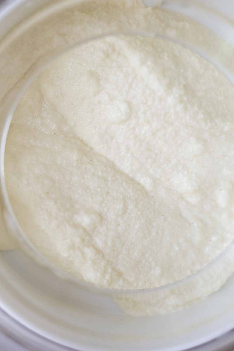 Lavender custard in an ice cream maker.