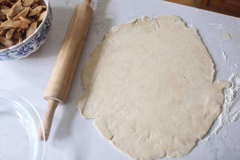 sourdough pie crust rolled ou into a 12" circle