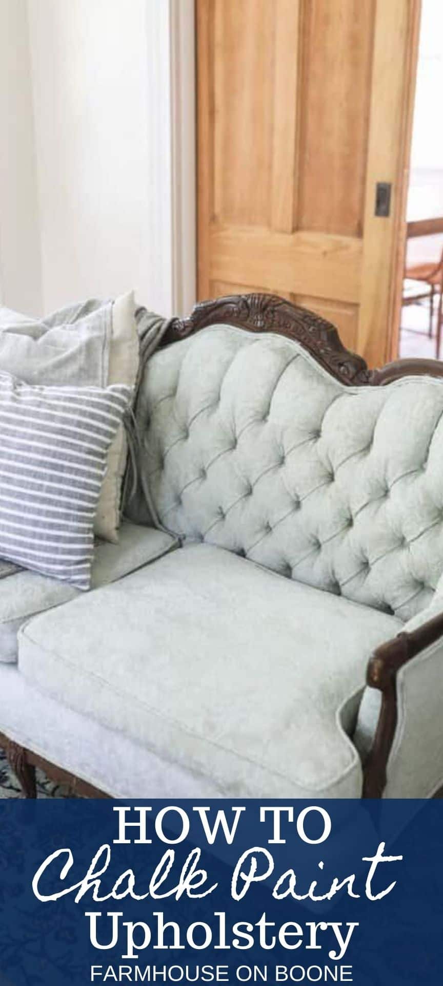 How To Chalk Paint Upholstery Antique Sofa Makeover Farmhouse on Boone
