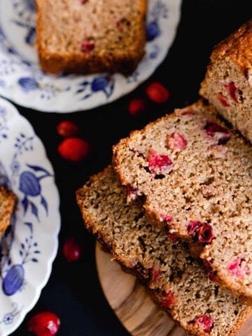 close up of slices of sourdough cranberry bread