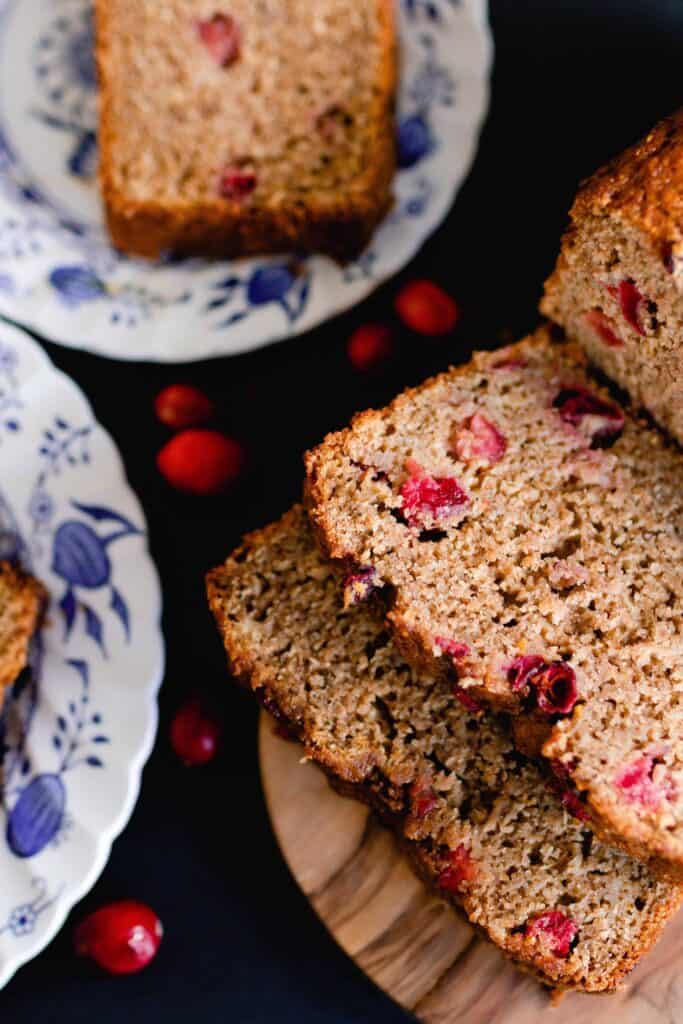 close up of slices of sourdough cranberry bread