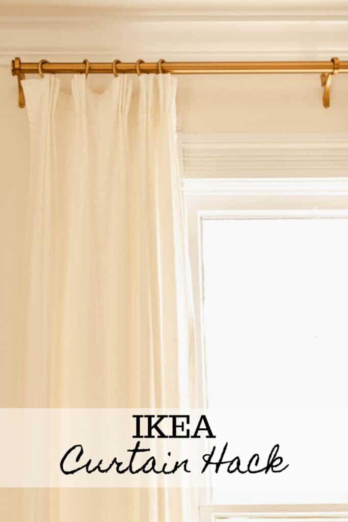 Ikea curtain hack using Rivta curtains and pleater hooks hung with brass curtain clips and a brass curtain rod