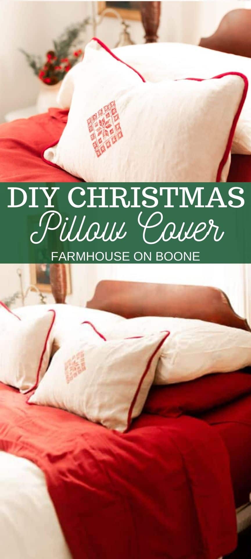 DIY Christmas Pillow Cover Farmhouse on Boone