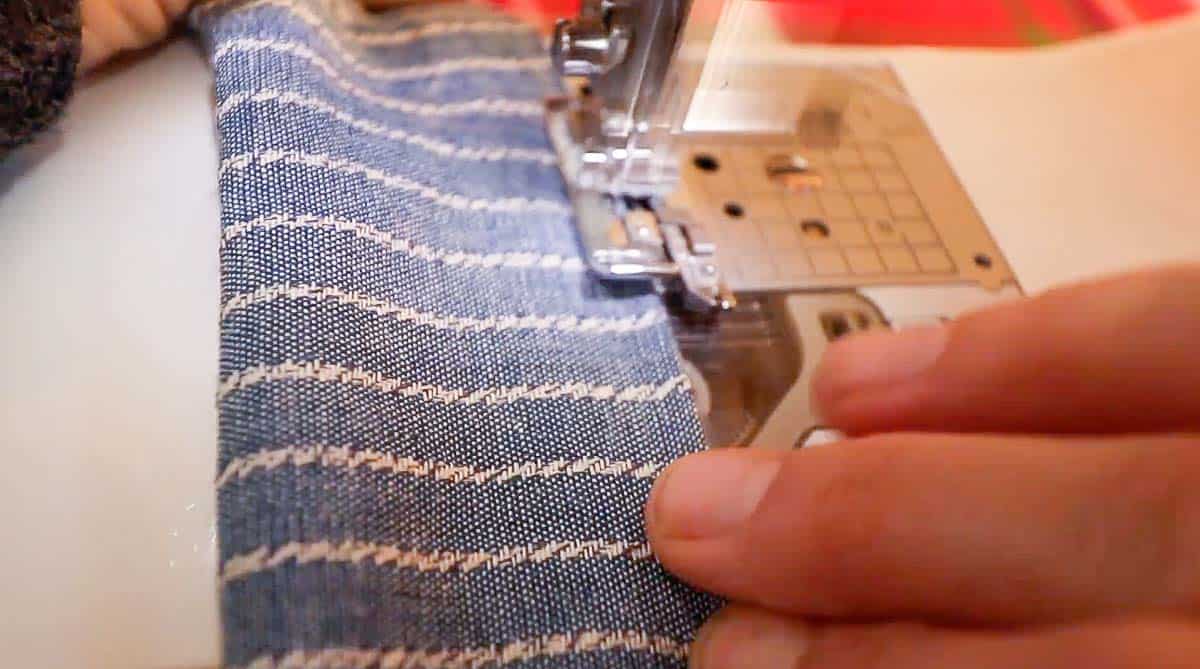 a strap right side out being top stitched