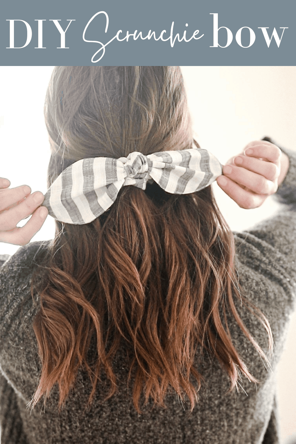 gray and white striped scrunchie bow