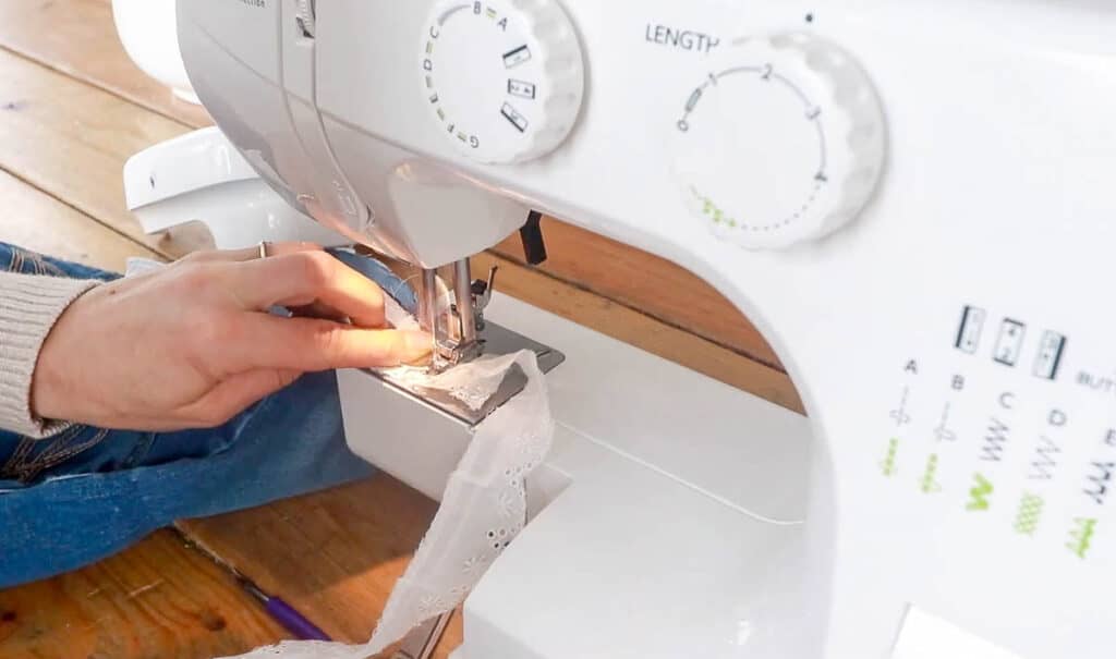 sewing eyelet trim together with a sewing machine