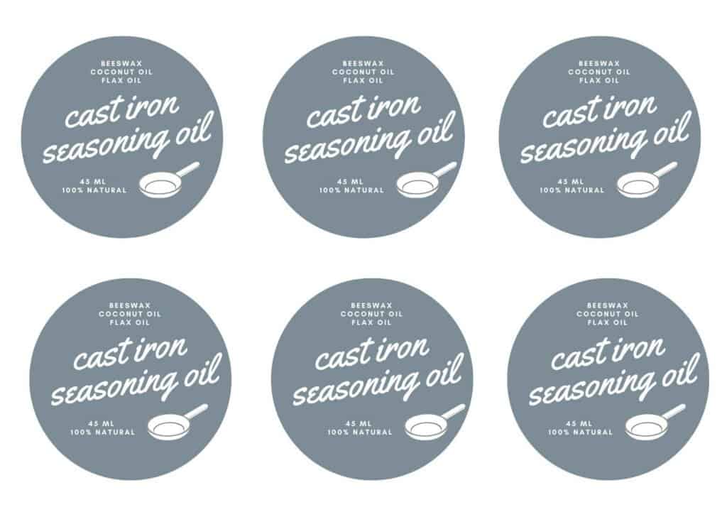 printable cast iron seasoning oil labels