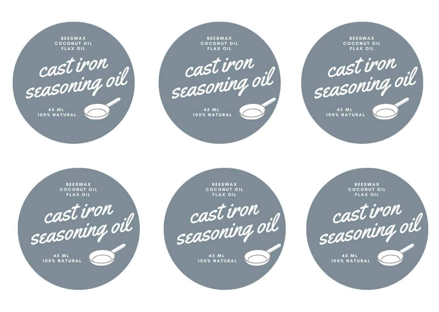printable cast iron seasoning oil labels