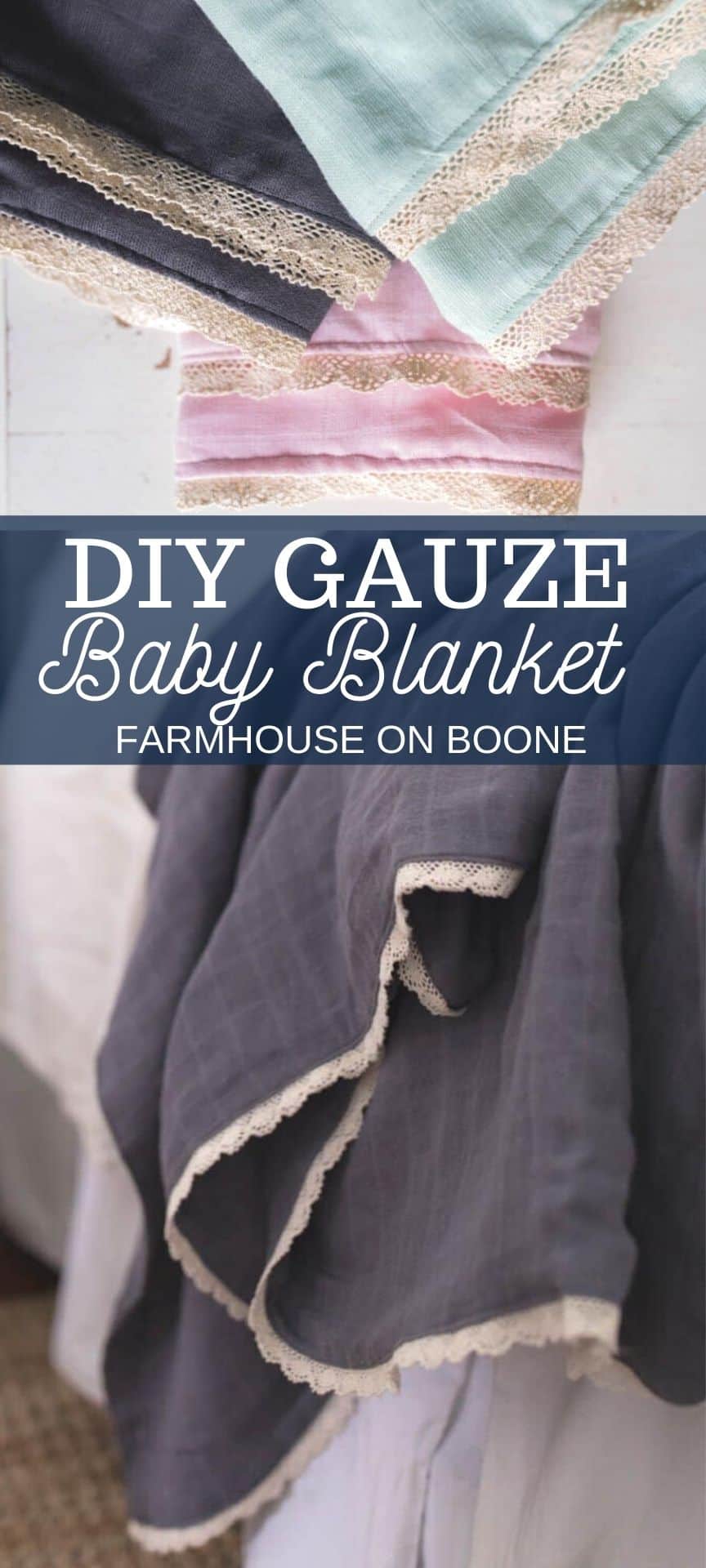 DIY Gauze Baby Blanket With Lace Trim Farmhouse on Boone