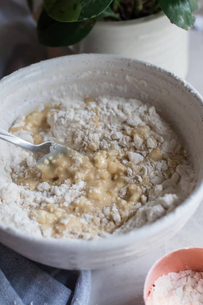 wet ingredients added to the dry ingredients to make shortcake