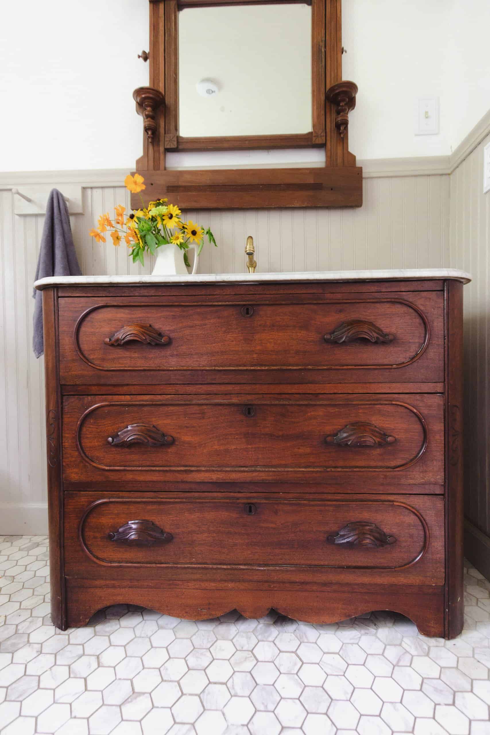 How to turn a bathroom pedestal sink into a vanity with a cabinet. 