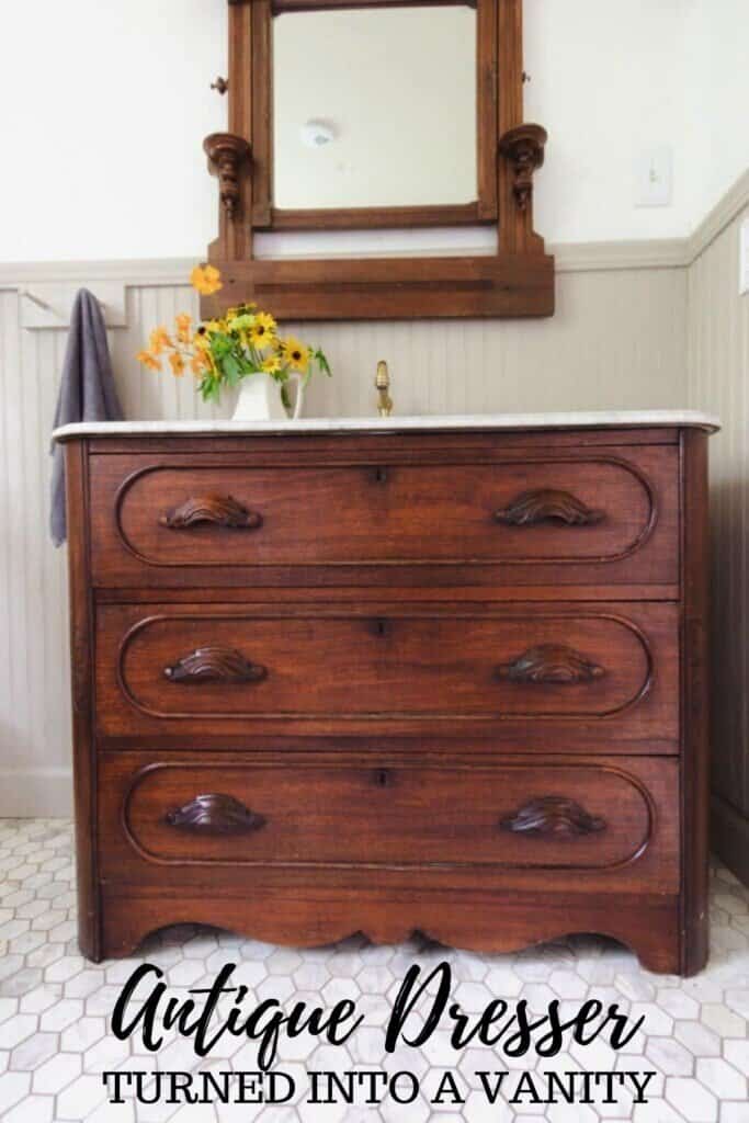 Antique Dresser Turned Into Vanity, Wood Antiqued Mirrored Dresser
