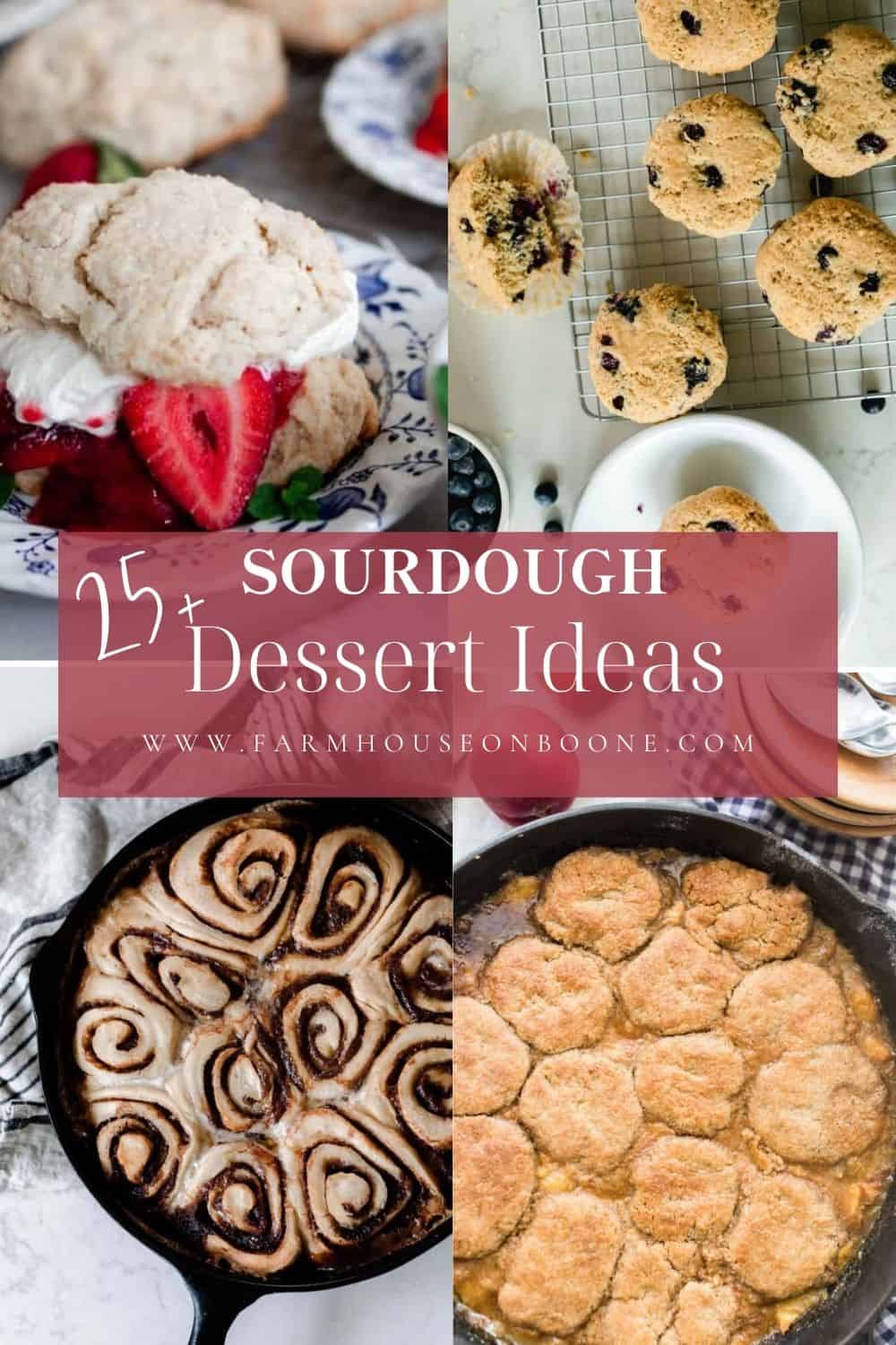 collage of four sourdough dessert recipes