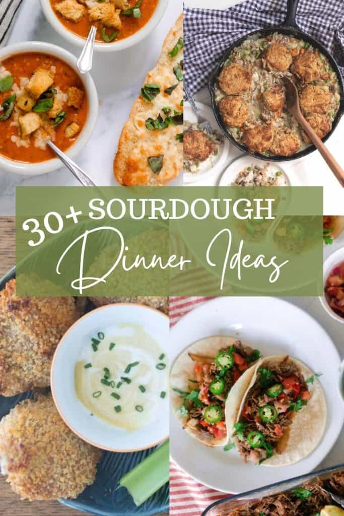 4 pictures of sourdough dinner ideas, from tacos to chicken pot pie