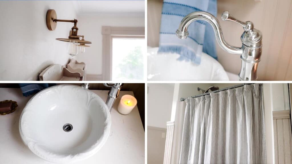 collage of victiorian farmhouse bathroom details