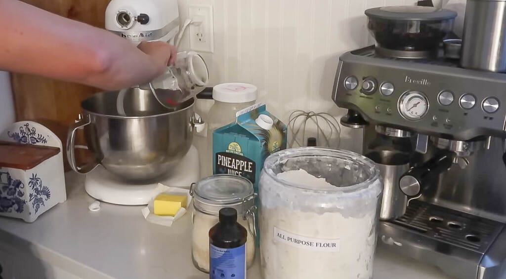 ingredients being added to stand mixer
