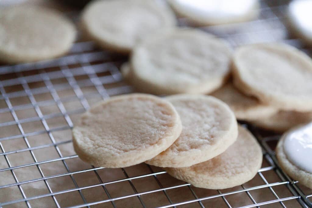 round sourdough sugar cookies freshly baked and place on a wire cooking rack