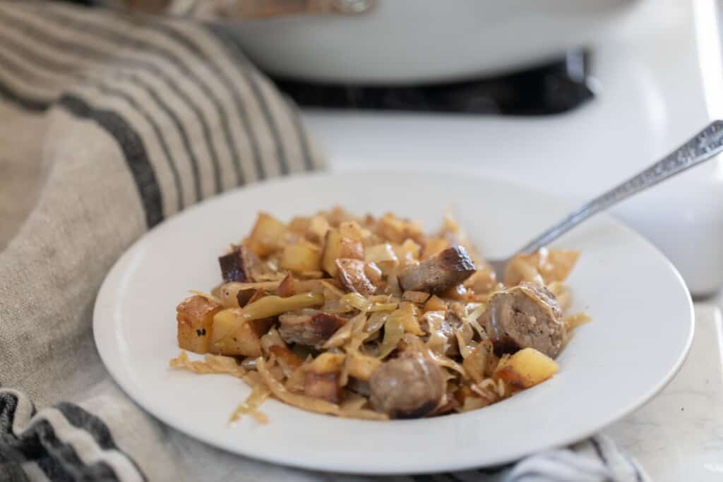 Sausage and Sauerkraut Skillet Recipe with Potatoes Farmhouse on Boone