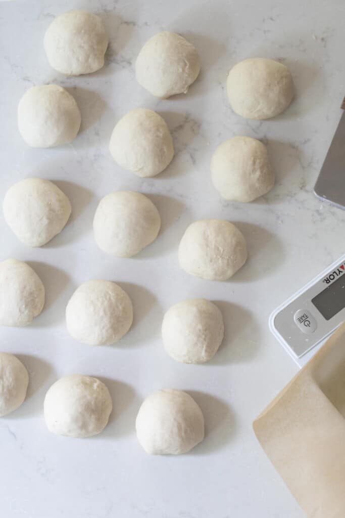 pretzel dough split into 15 equal size dough balls