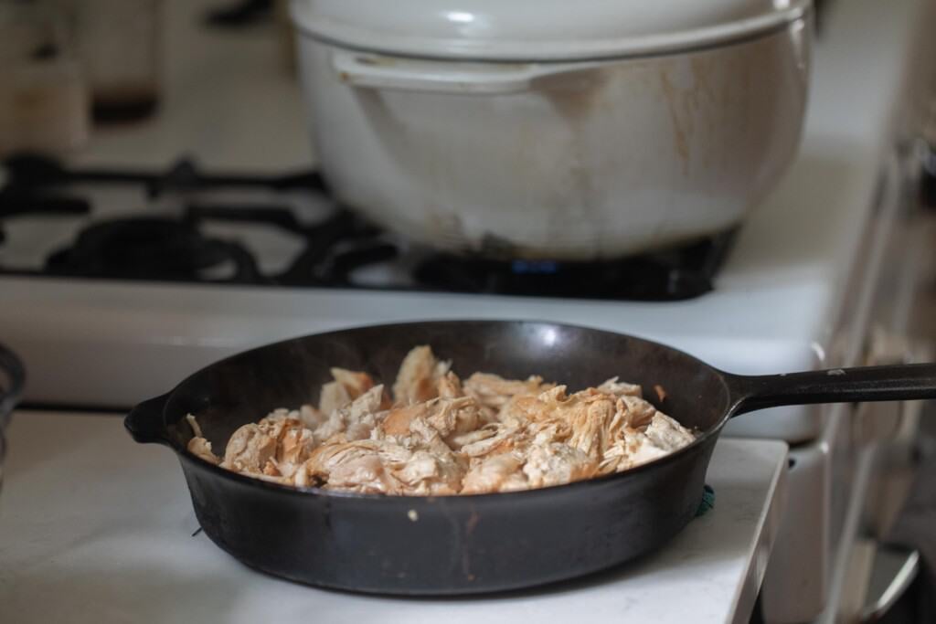 cooked chicken in a cast iron skillet 