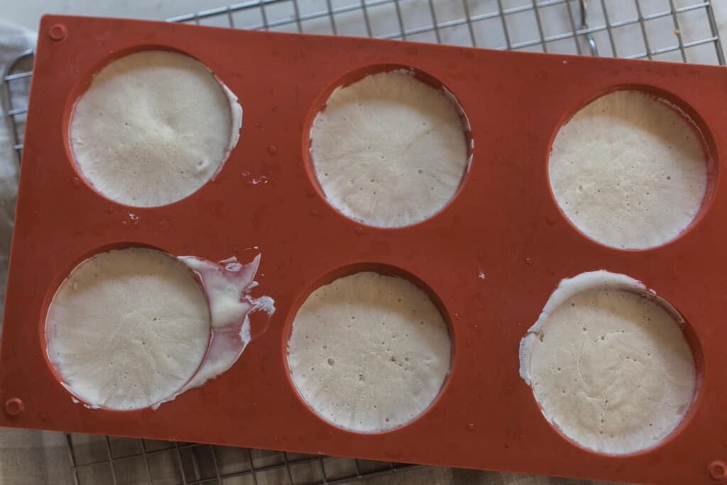 sourdough starter in a silicon muffin pan
