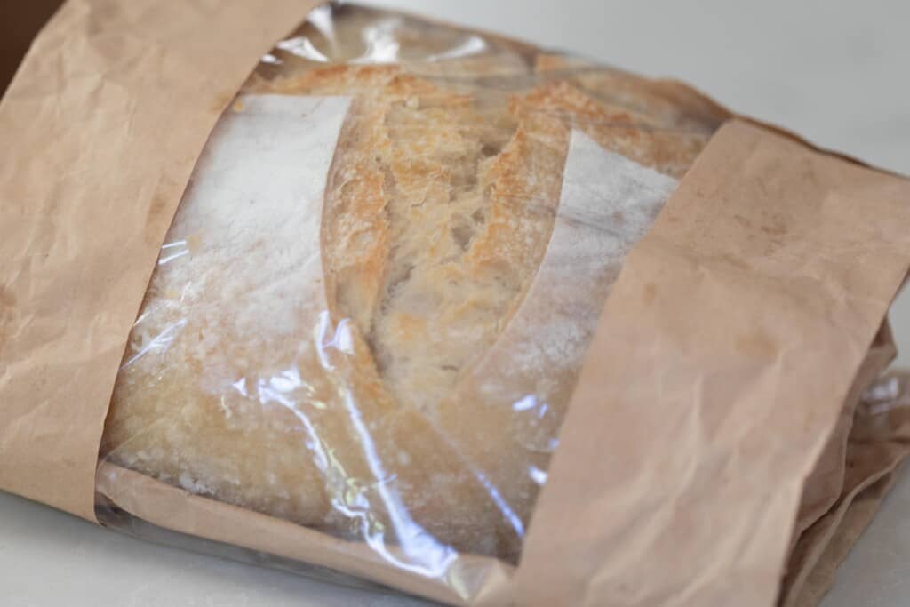 Sourdough boule in a bread bag