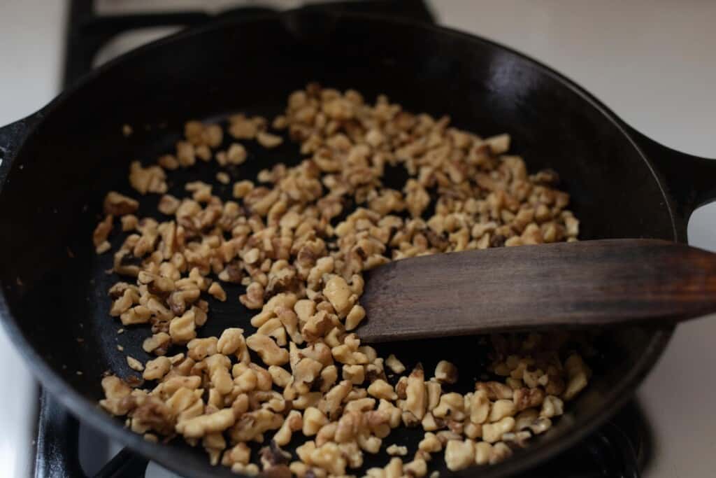 toasting walnuts in a cast iron skillet