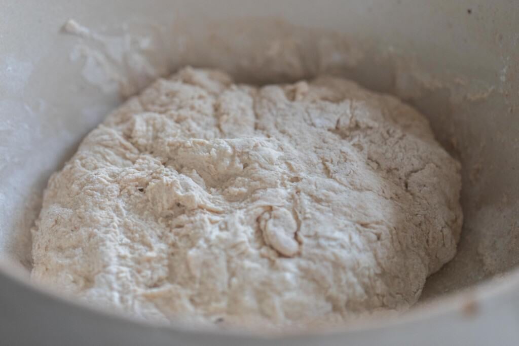 honey sourdough bread dough in autolyse process