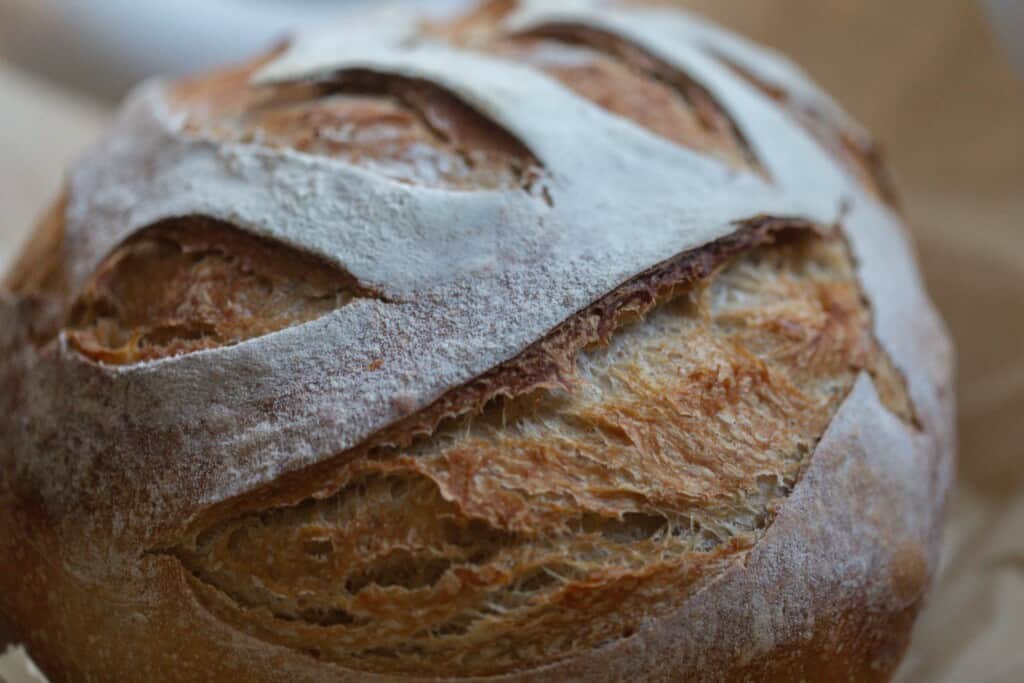 Close up of a honey sourdough bread loaf