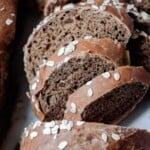 loaf of sourdough brown bread cut into slices