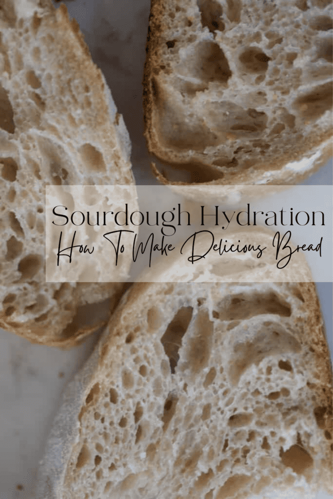 Three pieces of sourdough bread on a white countertop