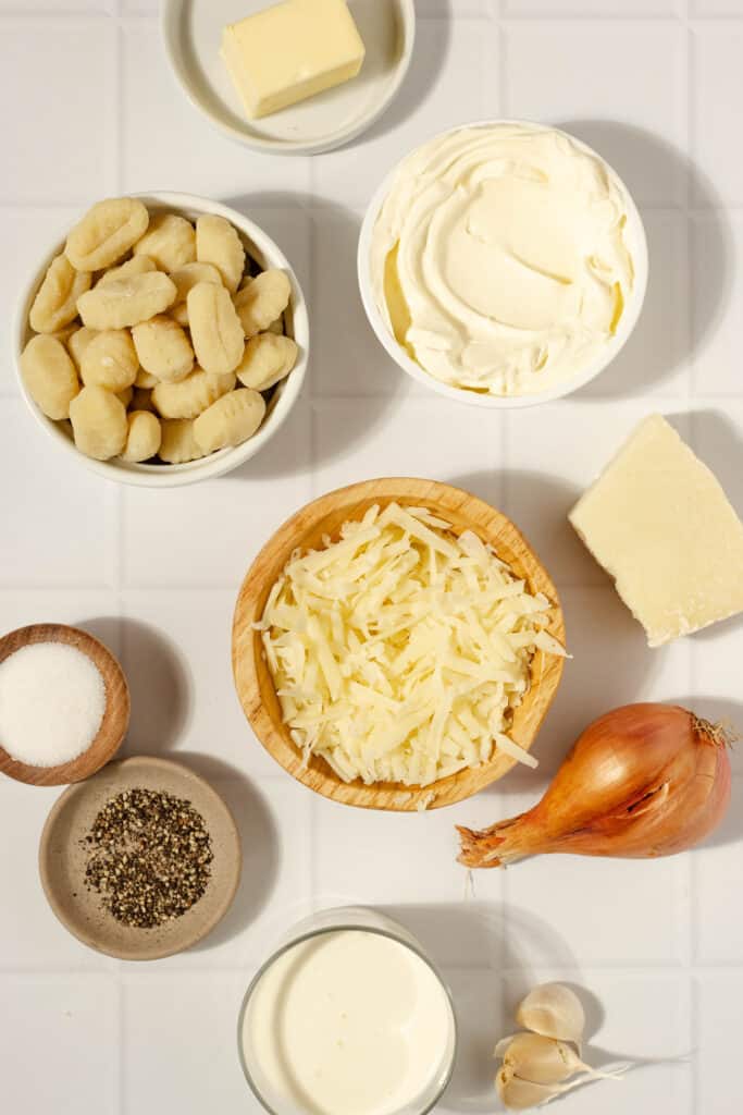 bowls and jars of ingredients for gnocchi sauce 