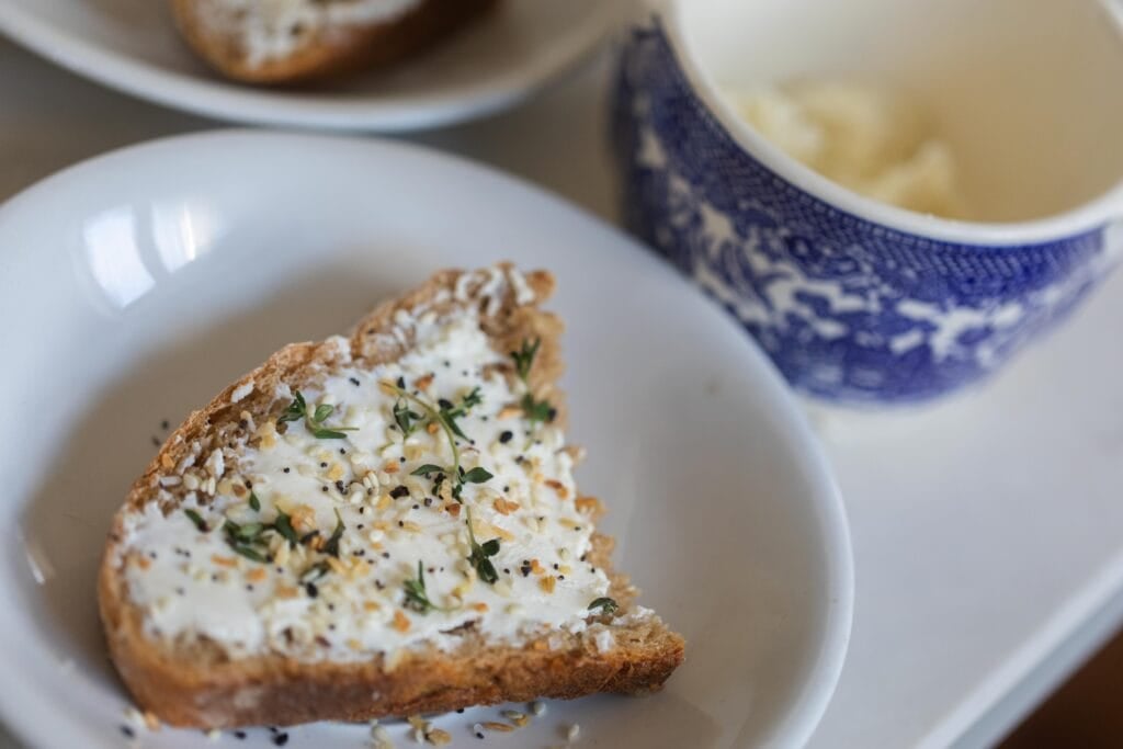 kefir cheese on a piece of toast