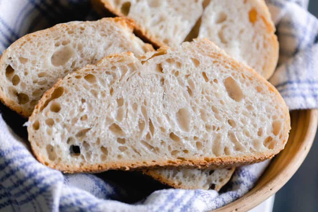 slices of sourdough  bread in a bowl