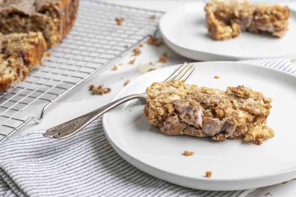 twi plates with long fermented cinnamon bread with a fork