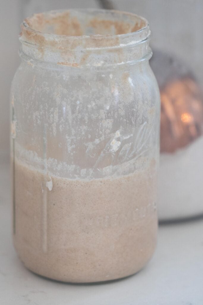 rye sourdough starter in a glass mason jar