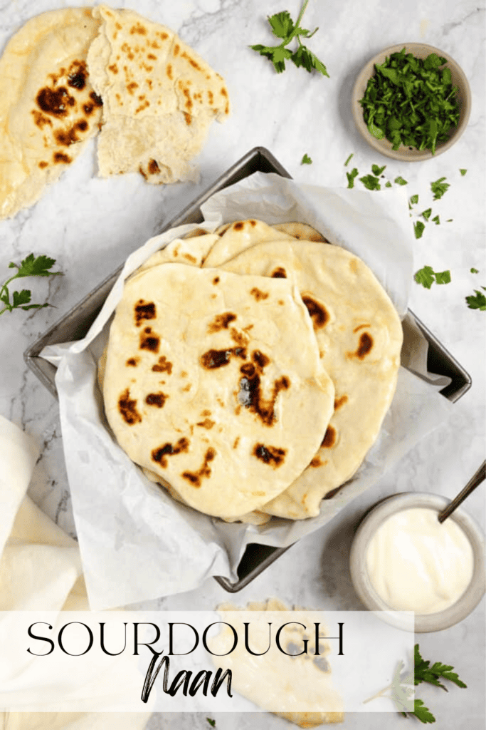 sourdough naan surrounded by toppings and dip