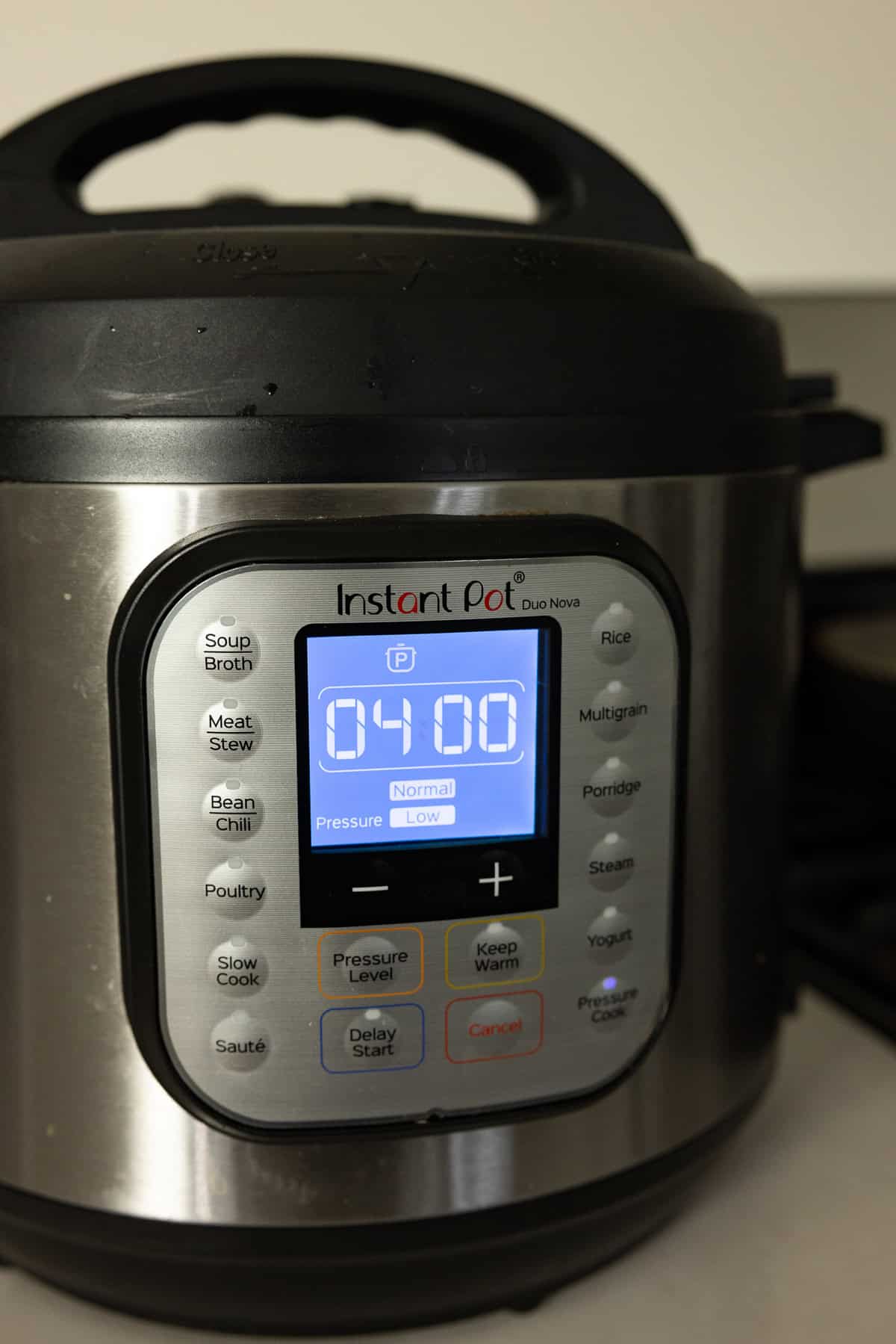 Instant pot on a countertop.