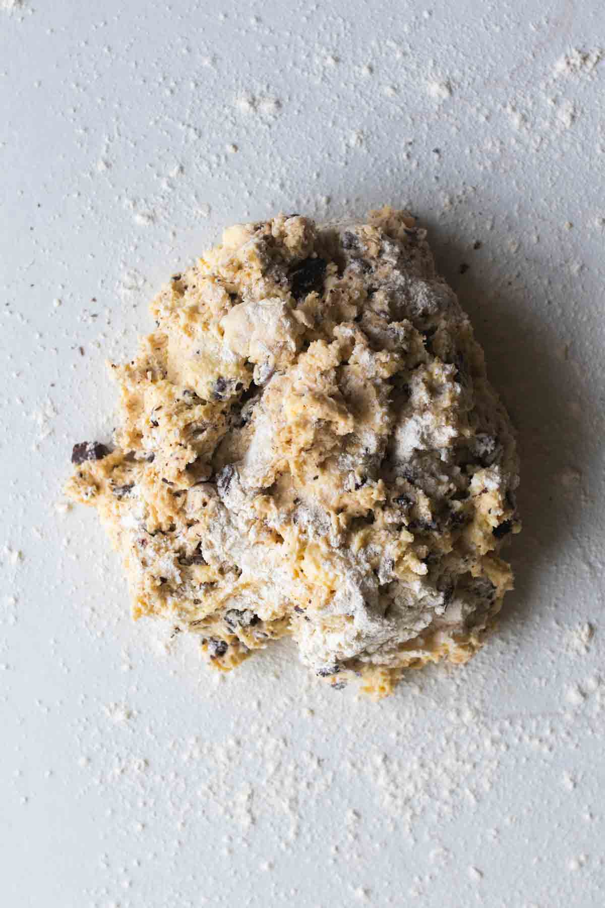Dough on a lightly floured surface.