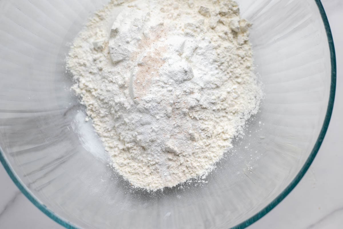 Dry ingredients mixed in a bowl.