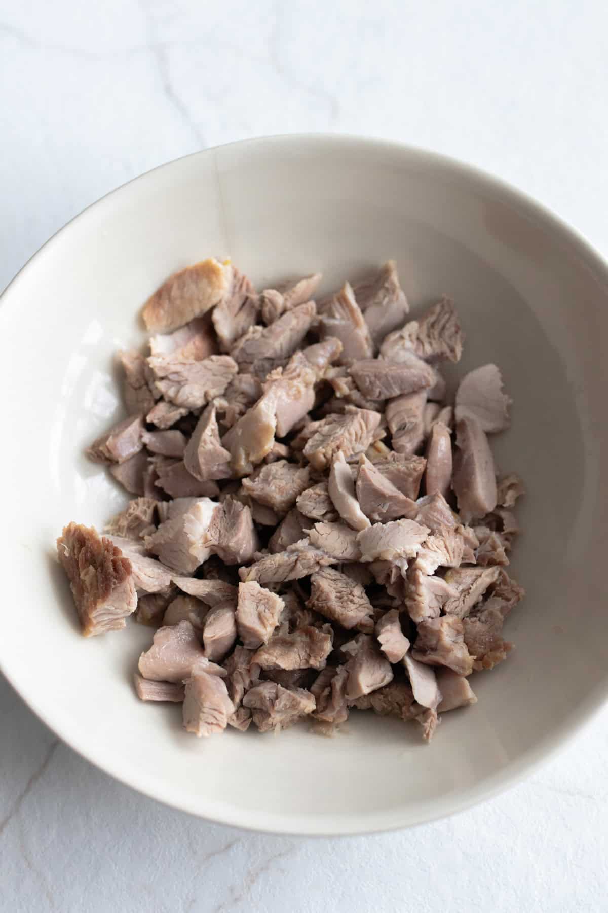 Ham cut up into cubes.