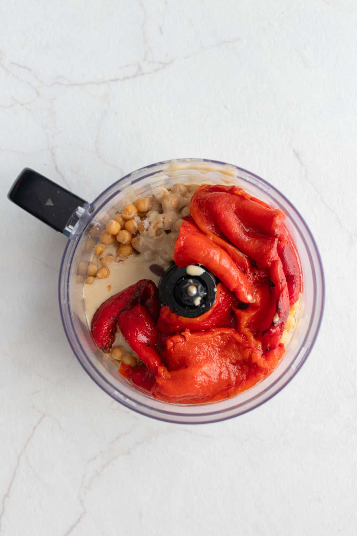Ingredients in a food processor.