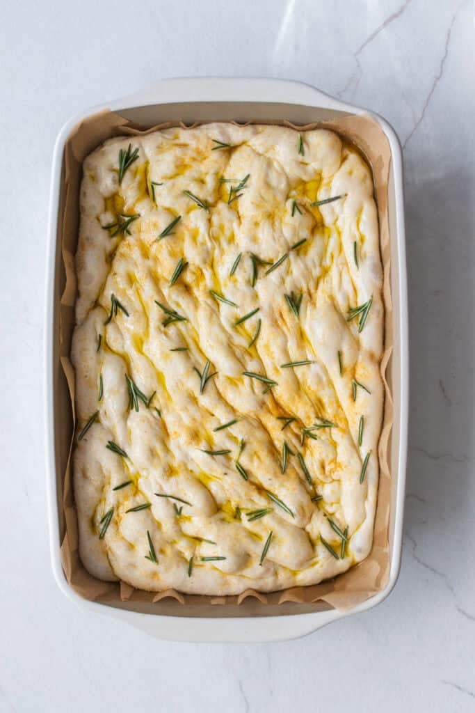 Rosemary added to focaccia dough.