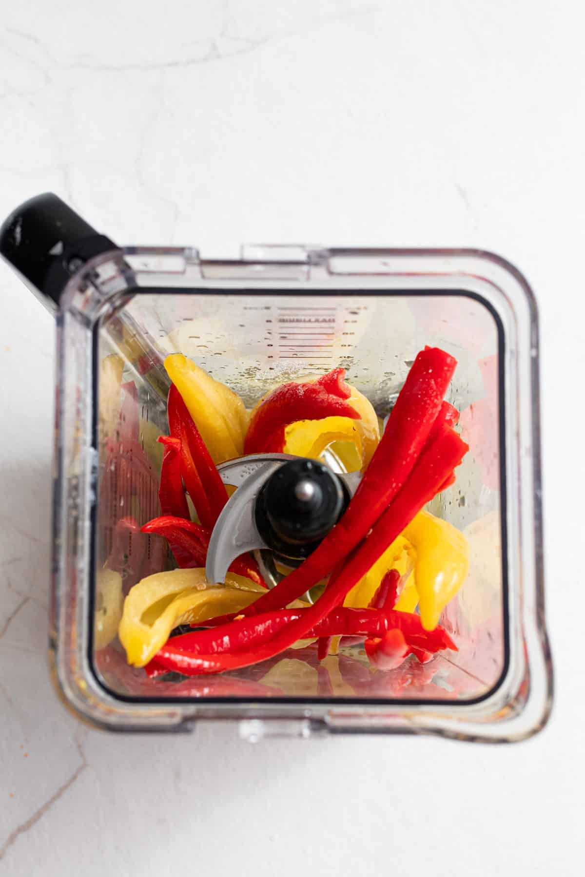 Fermented peppers in a blender.