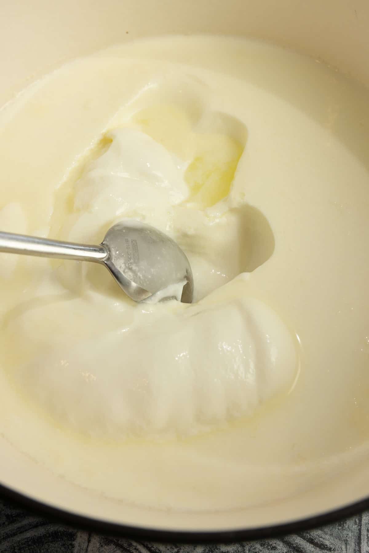 Yogurt in a pot.