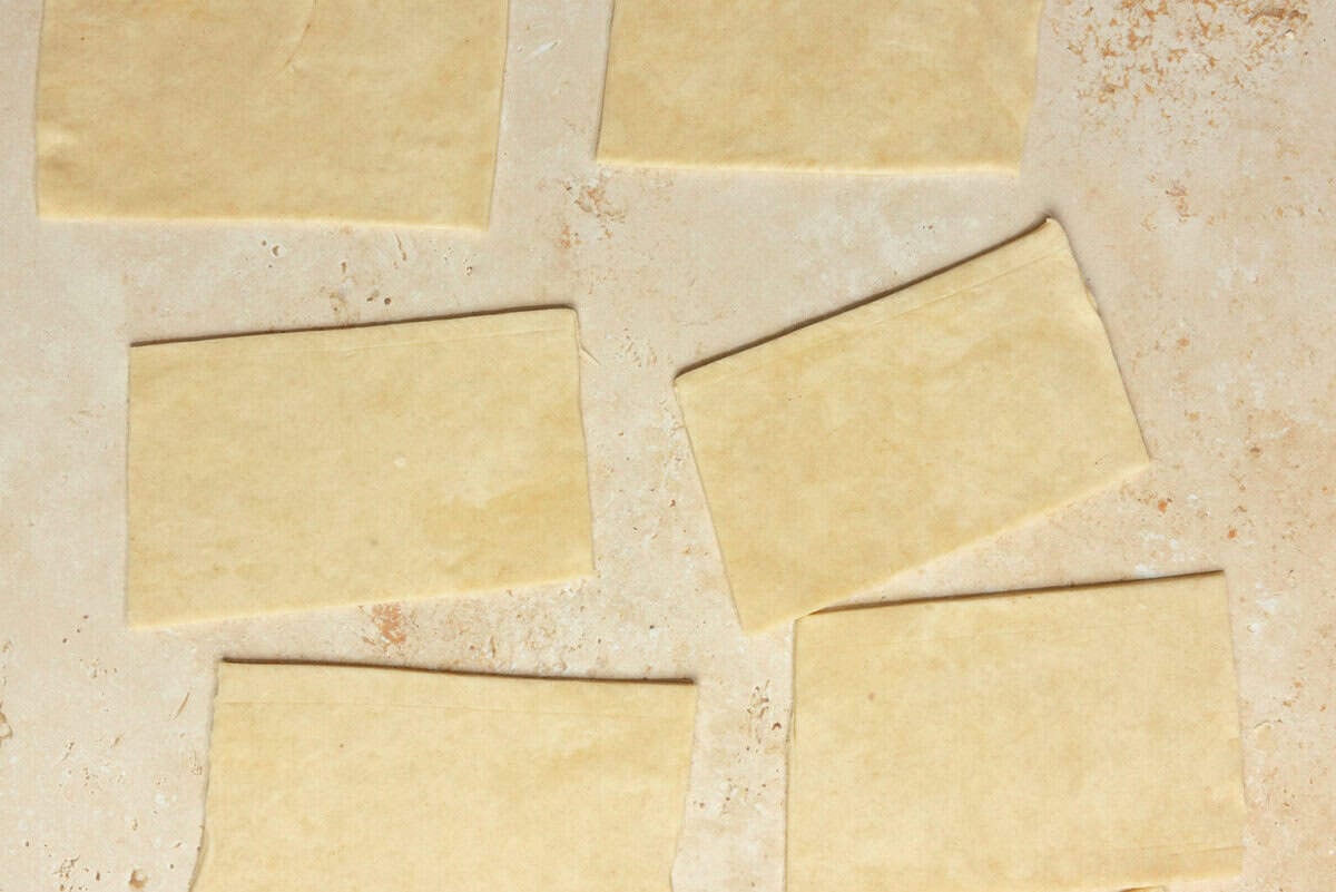 Pop tart pie dough cut into equal rectangles.