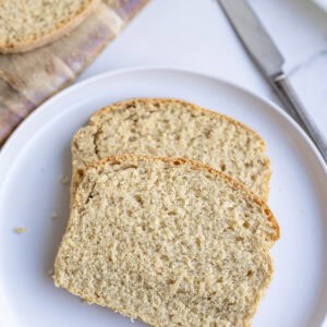 two slices of kamut bread on a plate.